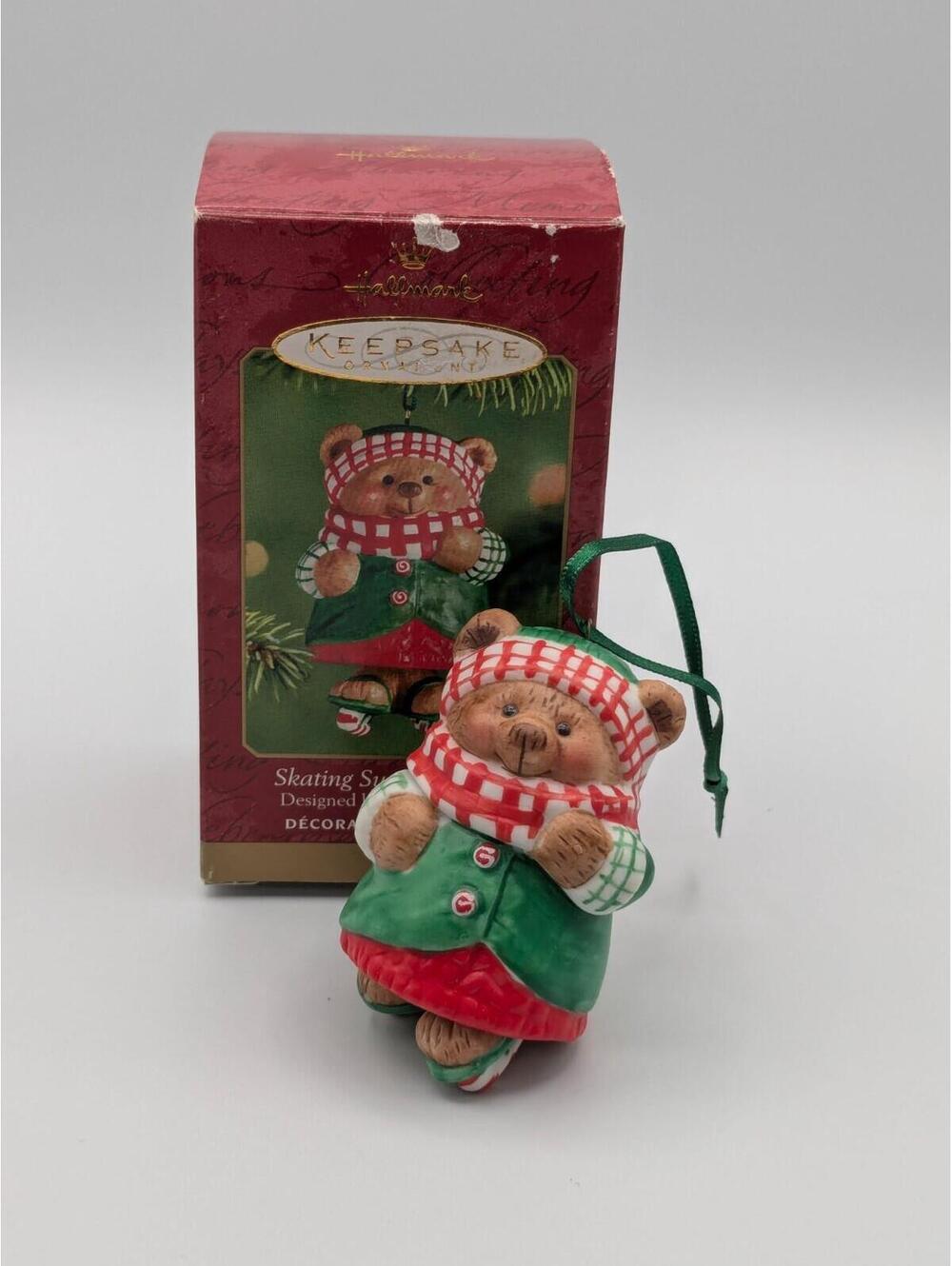 Hallmark Keepsake Skating Sugar Bear Bell 2001 Porcelain Christmas Ornament